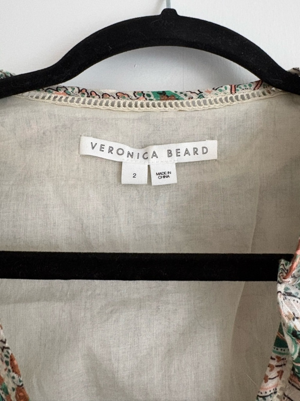 Veronica Beard Cream Paisley Wrap Mini Dress with Green & Brown Accents - Picture 5 of 6